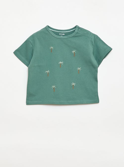 T-shirt imprimé tropique' manches courtes en coton - Kiabi