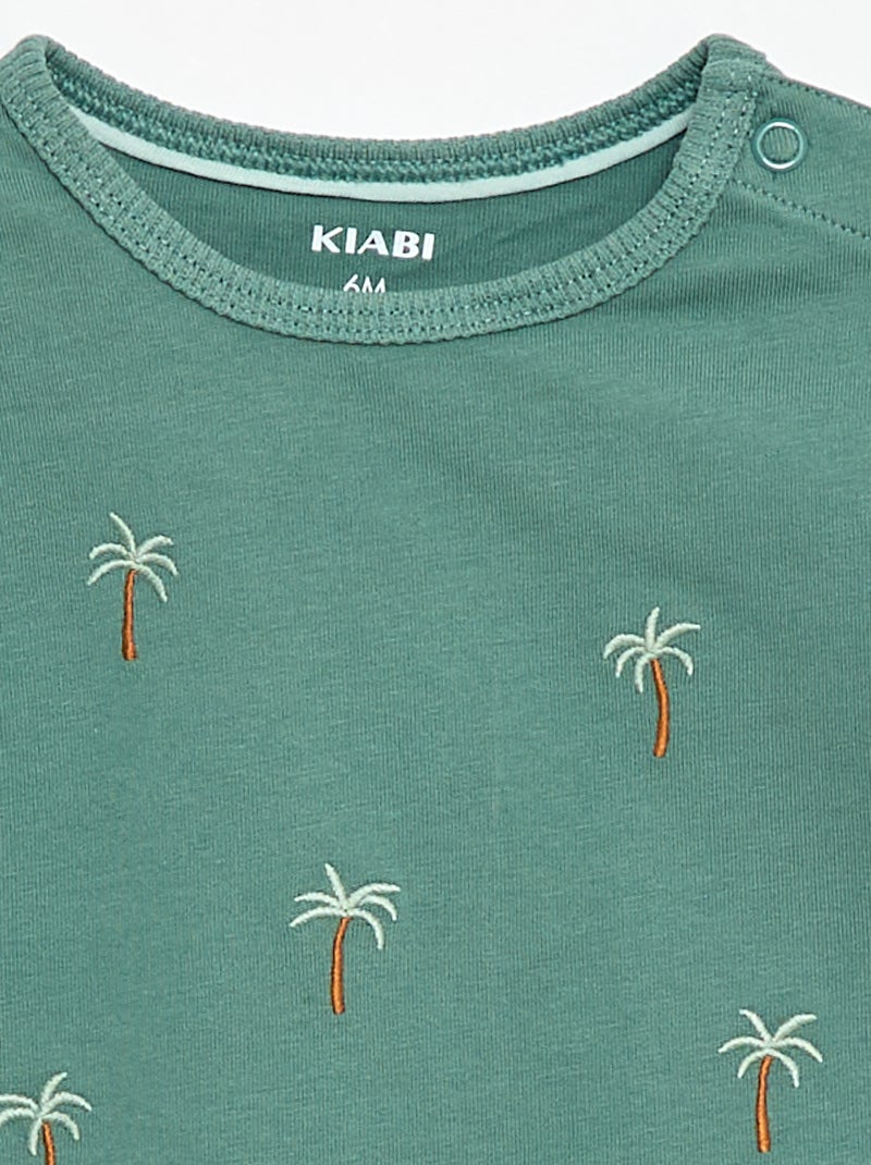 T-shirt imprimé tropique' manches courtes en coton Vert - Kiabi
