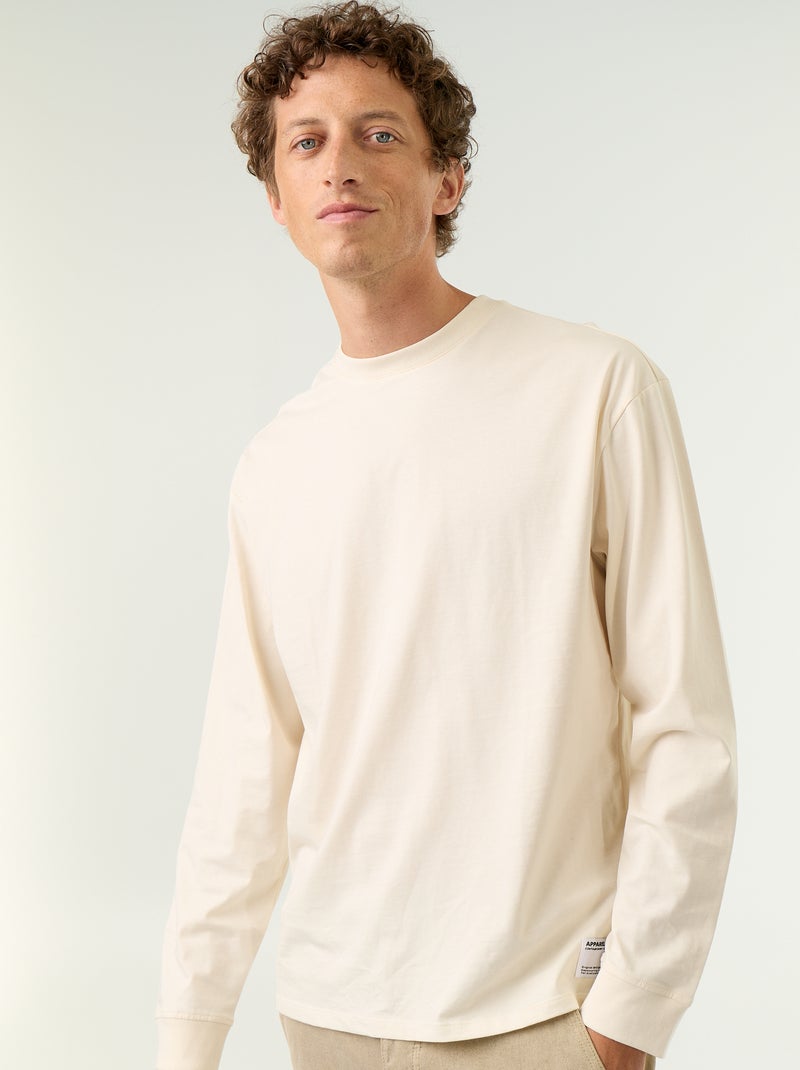 T-shirt in cotone a maniche lunghe e scollo rotondo Bianco - Kiabi