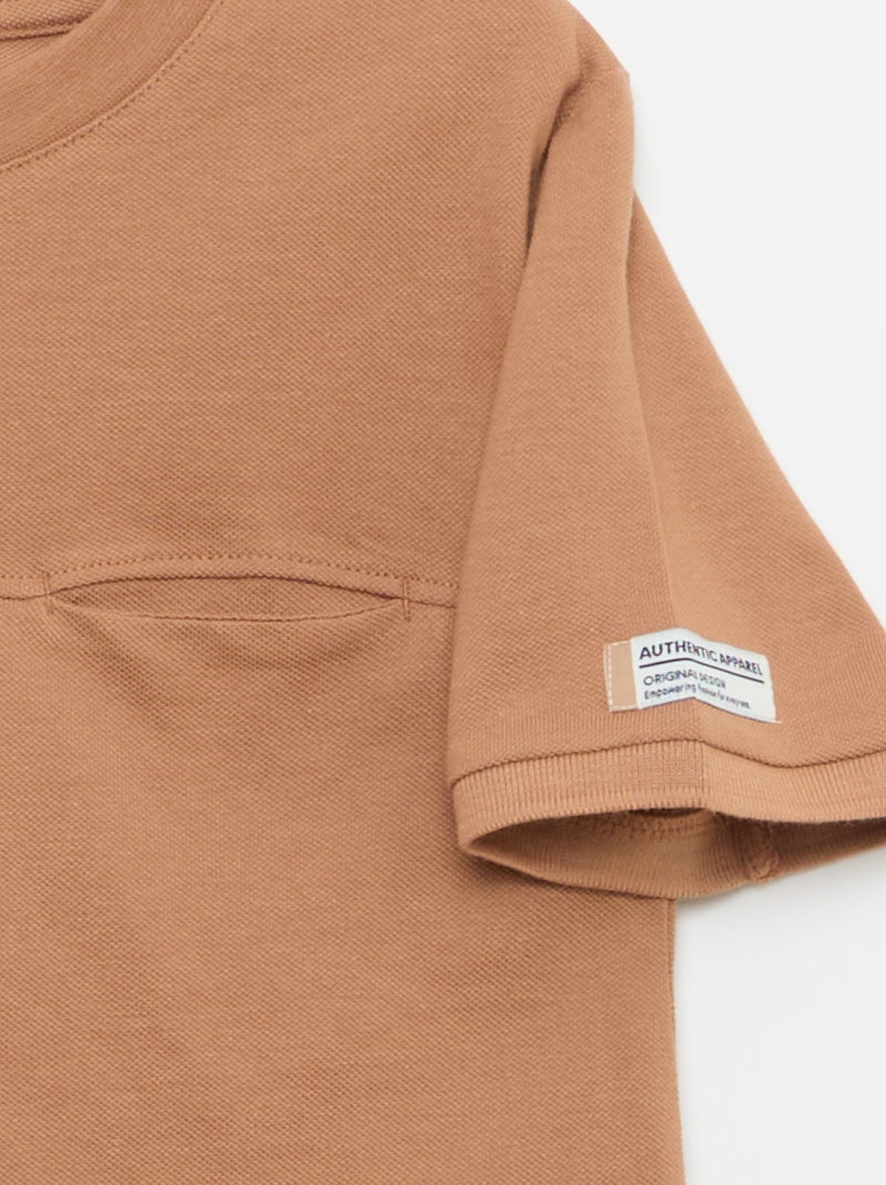 T-shirt in cotone piqué a maniche corte Marrone - Kiabi