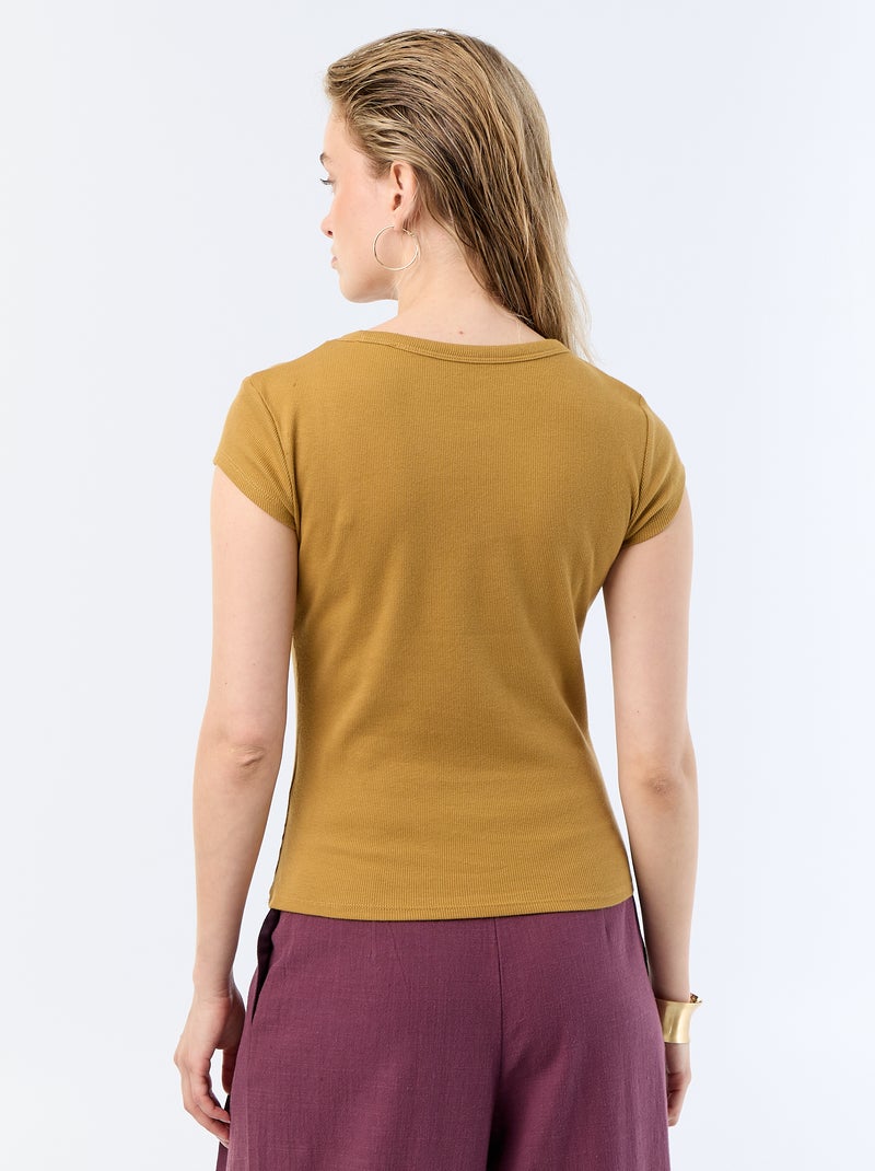 T-shirt in jersey a coste a maniche corte Giallo senape - Kiabi