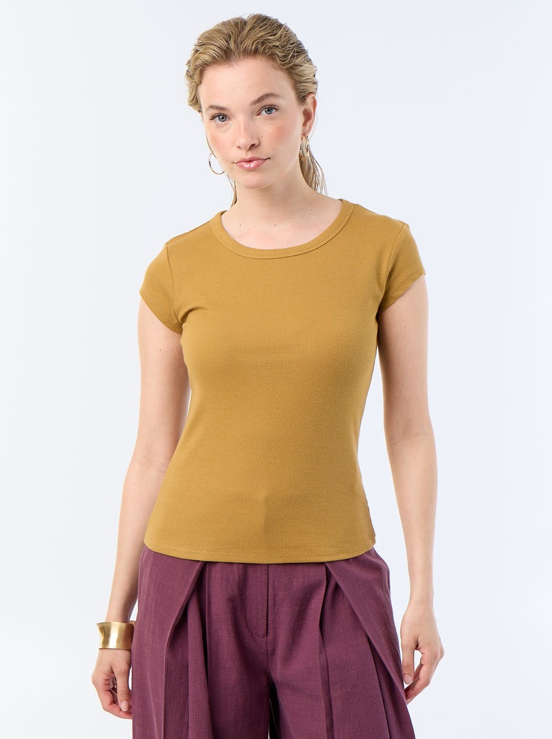 T-shirt in jersey a coste a maniche corte Giallo senape - Kiabi