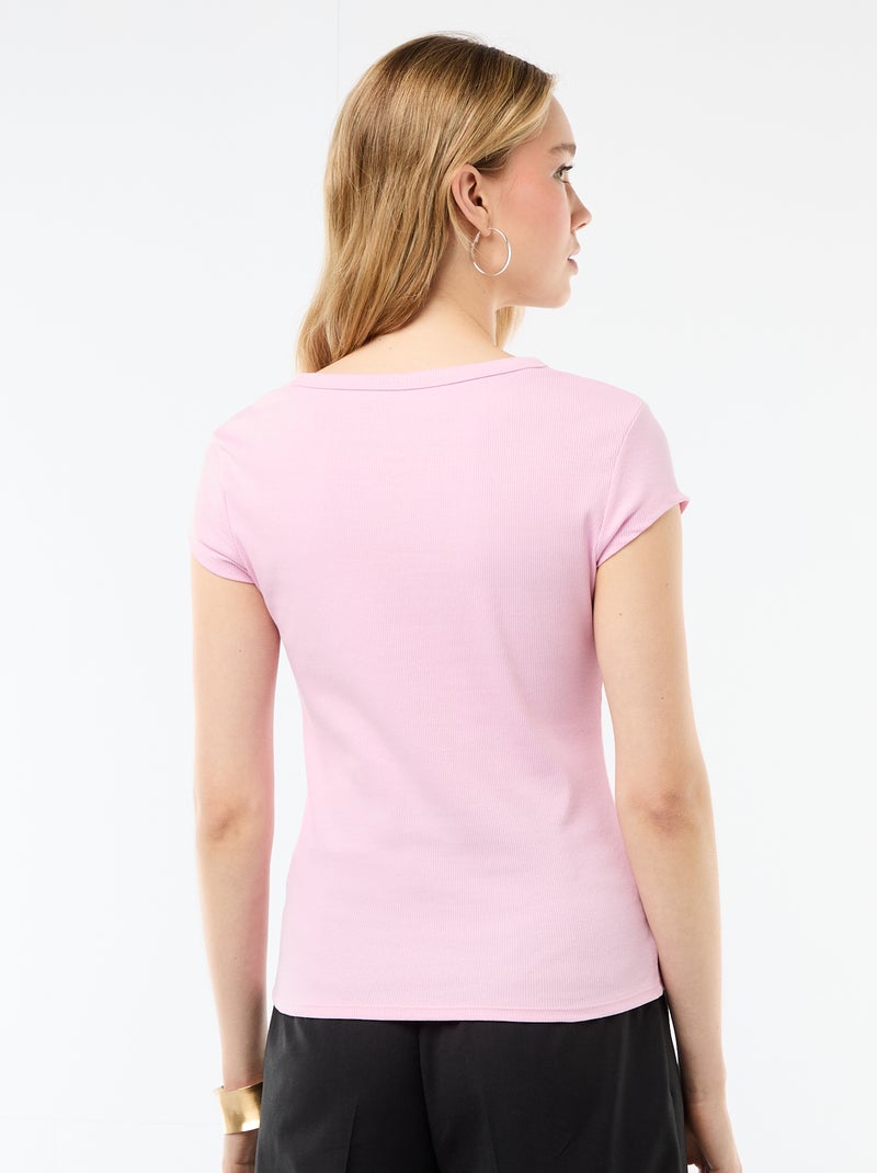 T-shirt in jersey a coste maniche corte Rosa - Kiabi