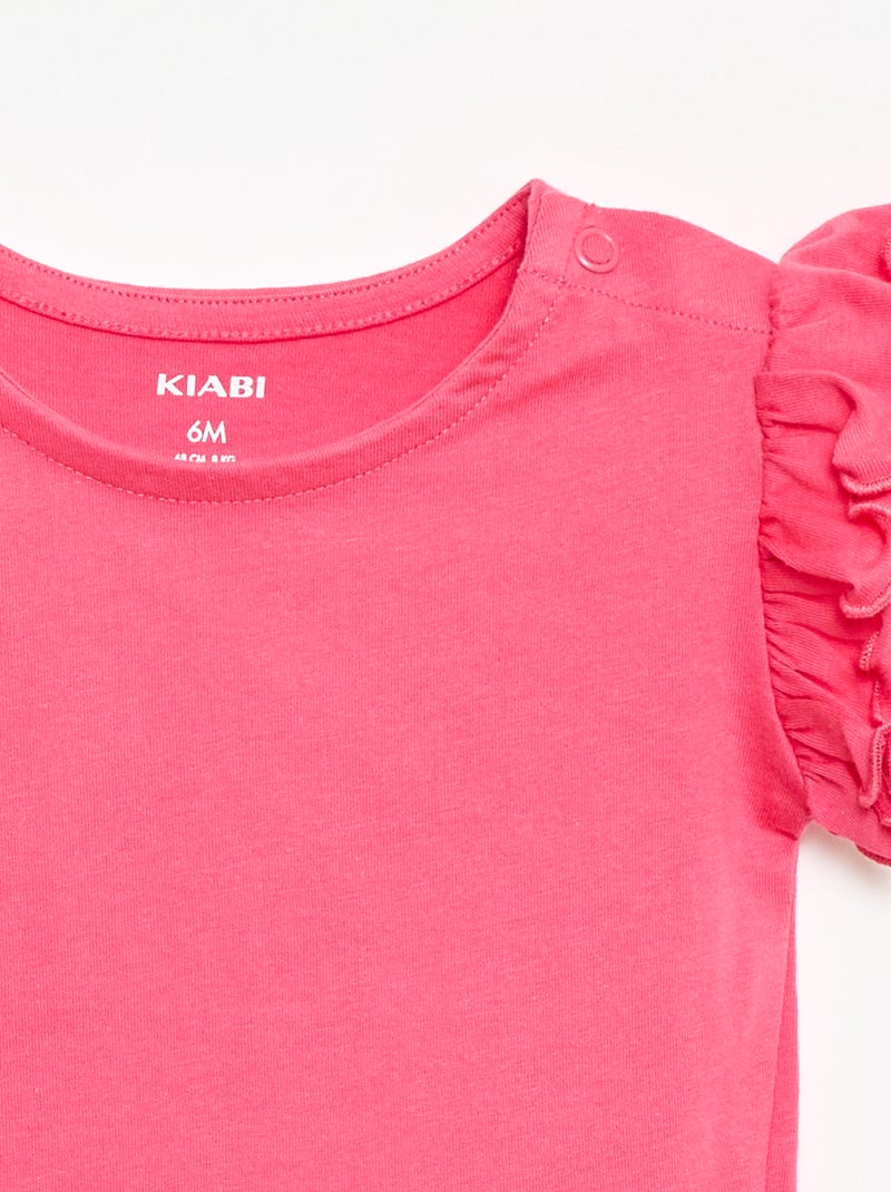 T-shirt in jersey a maniche corte con volant Rosa - Kiabi