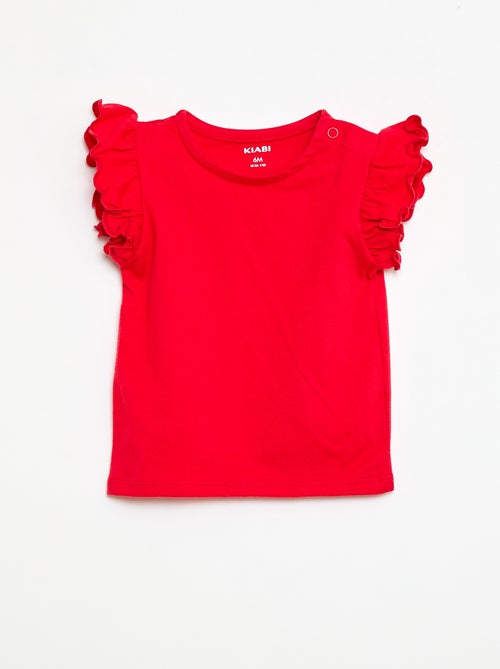 T-shirt in jersey a maniche corte con volant - Kiabi