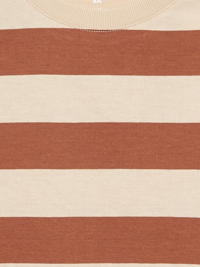 T-shirt in jersey a maniche lunghe a righe Beige - Kiabi
