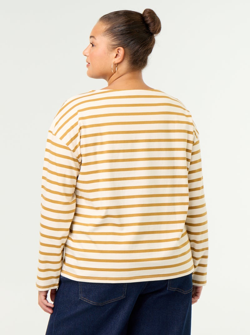 T-shirt in jersey a righe a maniche lunghe Giallo - Kiabi
