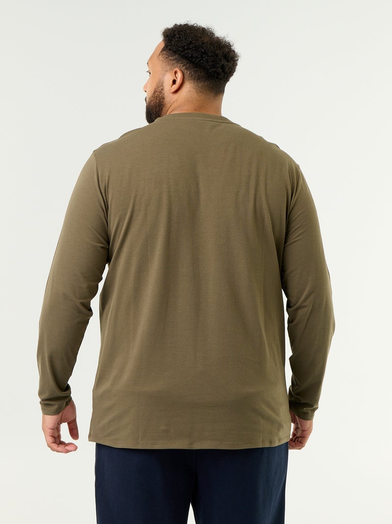 T-shirt in jersey a tinta unita a maniche lunghe Kaki - Kiabi