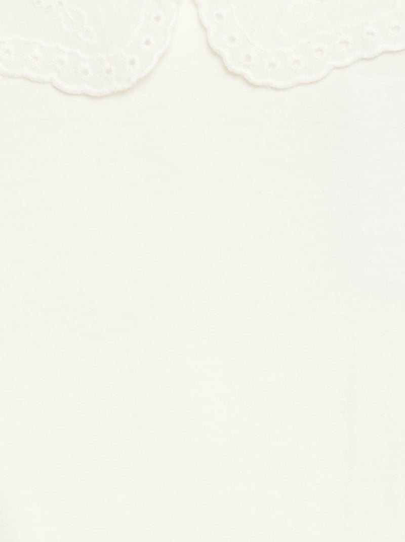 T-shirt in jersey con collo rotondo e ricami inglesi Bianco - Kiabi