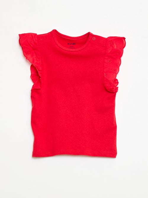 T-shirt in jersey di cotone con maniche corte in pizzo sangallo - Kiabi