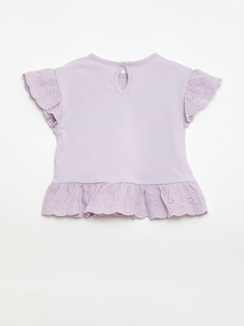 T-shirt in jersey di cotone tinta unita con ricamo inglese - Kiabi