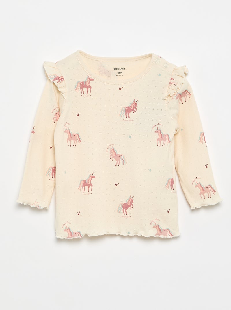 T-shirt in maglia pointelle + pantaloni - 2 pezzi Beige - Kiabi