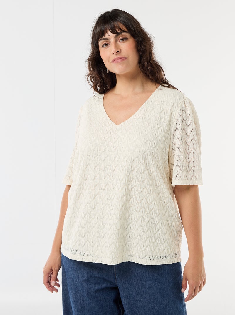 T-shirt in pizzo traforato Beige - Kiabi