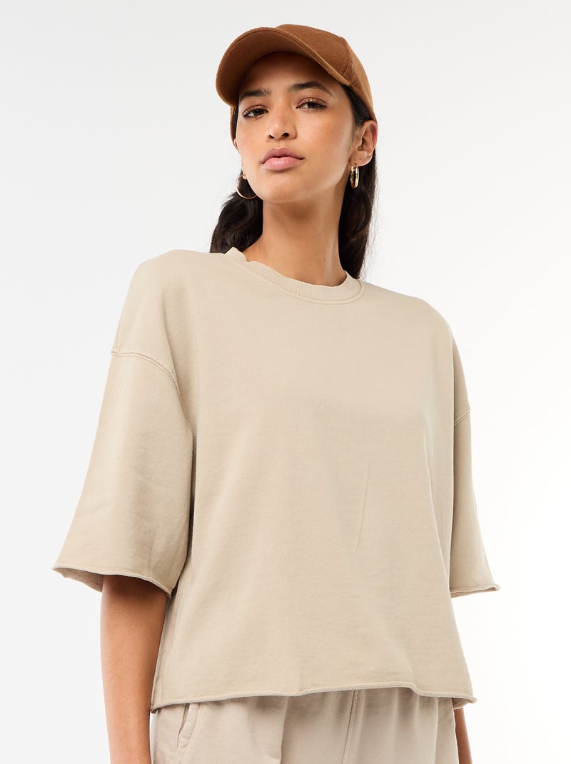T-shirt manches 3/4 en French Terry Beige - Kiabi