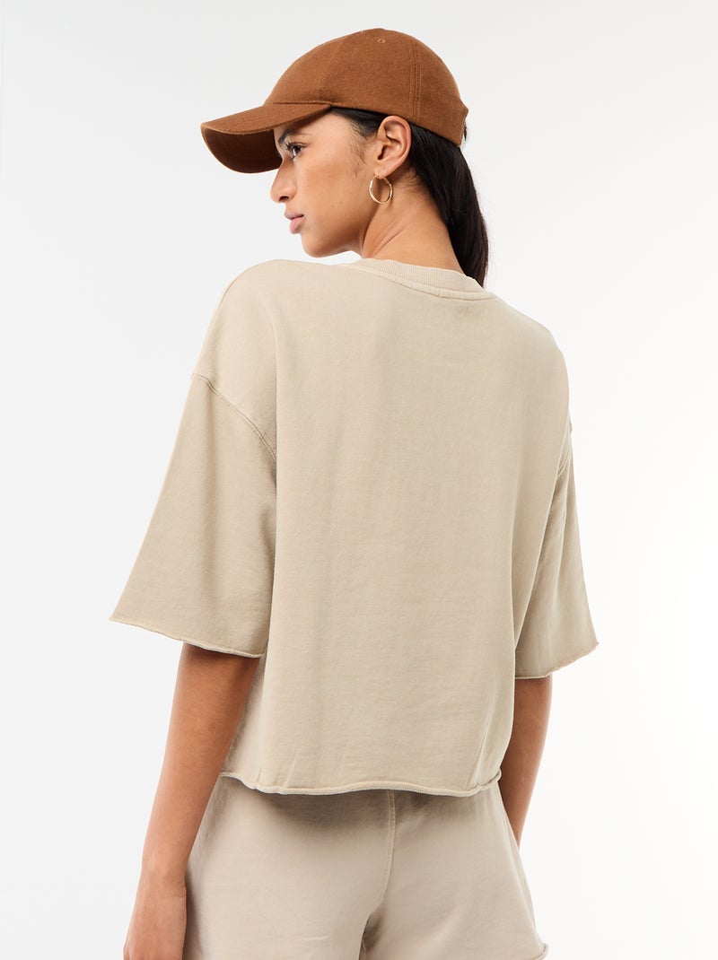 T-shirt manches 3/4 en French Terry Beige - Kiabi
