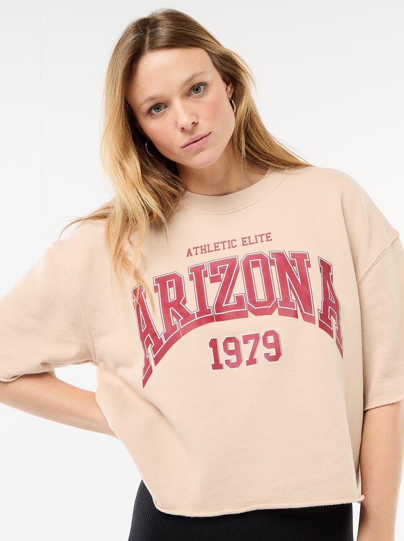 T-shirt manches 3/4 en French Terry Beige - Kiabi