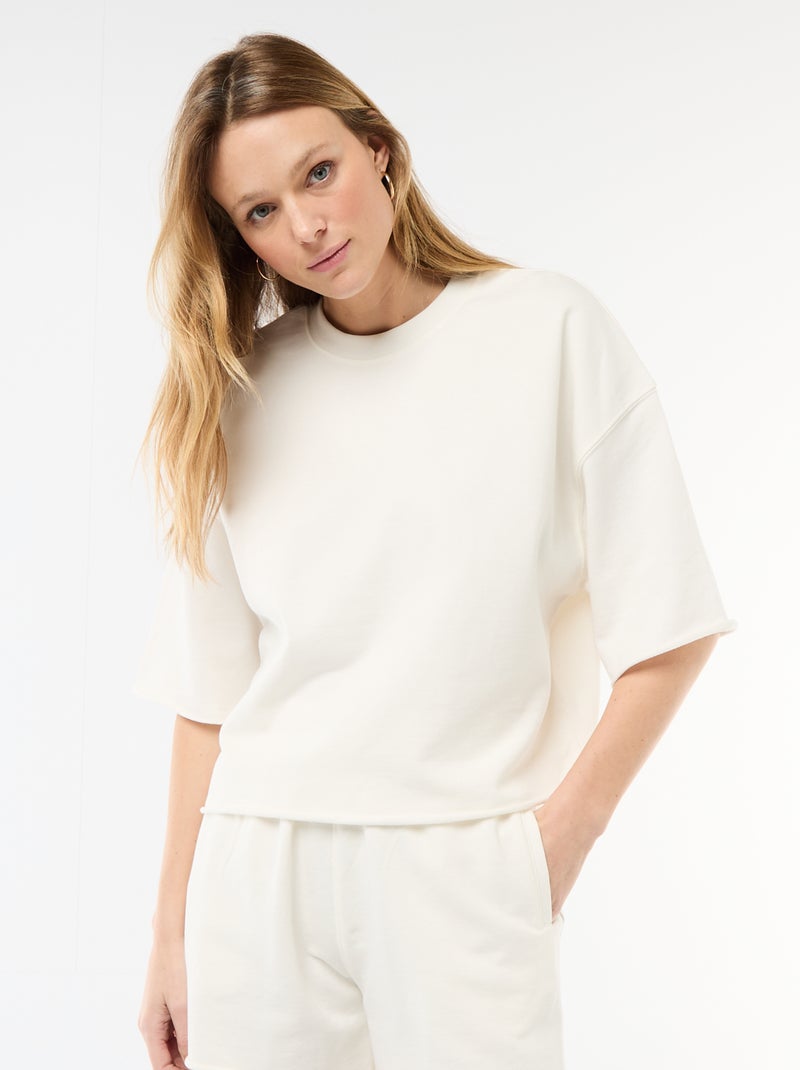 T-shirt manches 3/4 en French Terry Blanc - Kiabi