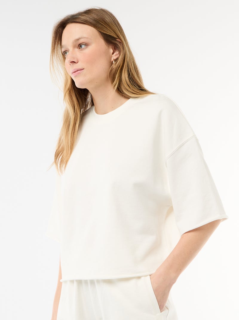 T-shirt manches 3/4 en French Terry Blanc - Kiabi