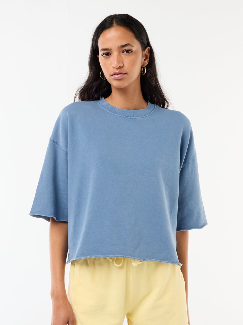 T-shirt manches 3/4 en French Terry Bleu - Kiabi