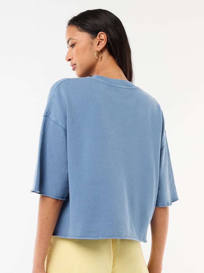 T-shirt manches 3/4 en French Terry Bleu - Kiabi