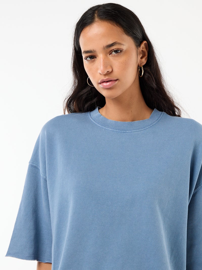 T-shirt manches 3/4 en French Terry Bleu - Kiabi