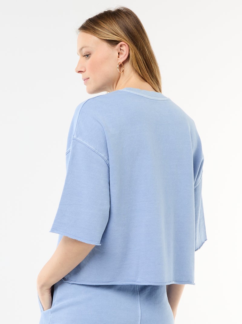 T-shirt manches 3/4 en French Terry Bleu - Kiabi