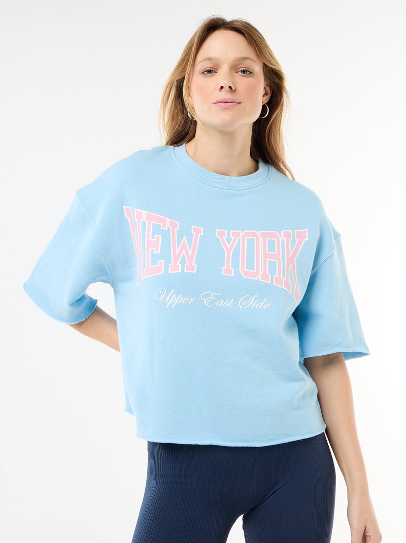 T-shirt manches 3/4 en French Terry Bleu - Kiabi