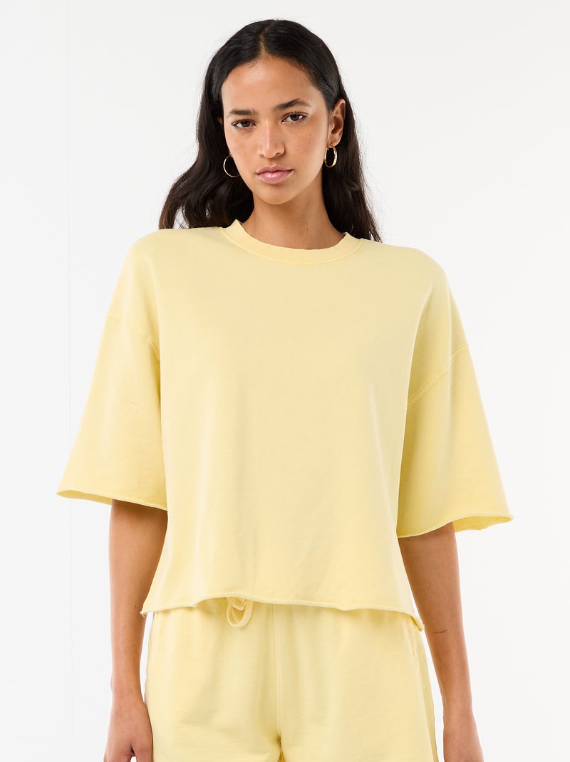 T-shirt manches 3/4 en French Terry Jaune - Kiabi