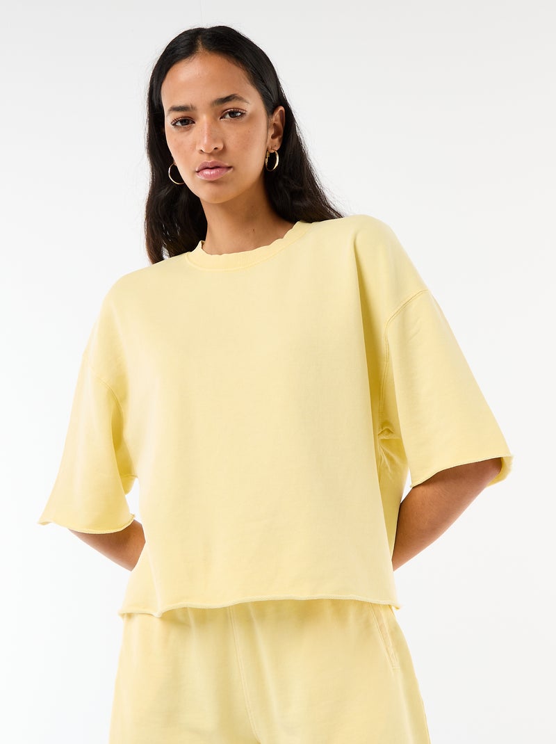 T-shirt manches 3/4 en French Terry Jaune - Kiabi