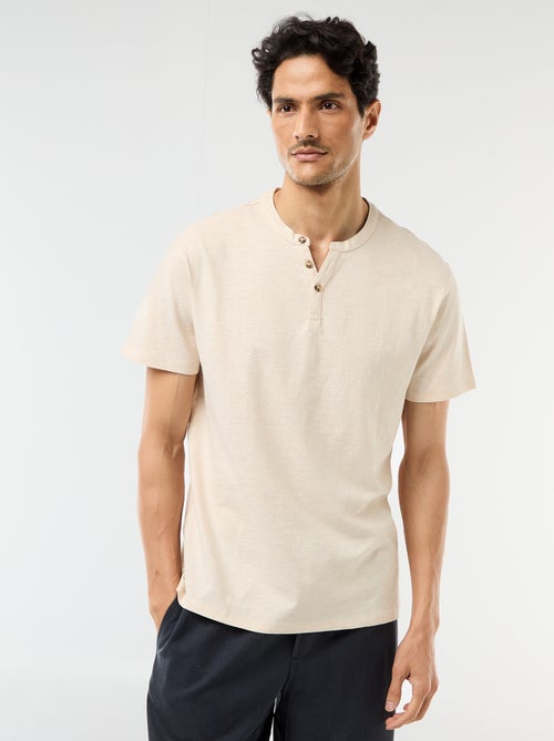 T-shirt manches courtes à col tunisien - Kiabi