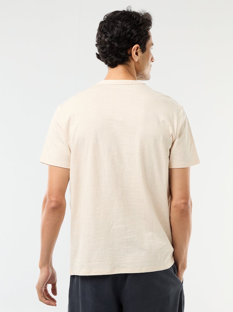 T-shirt manches courtes à col tunisien Beige - Kiabi