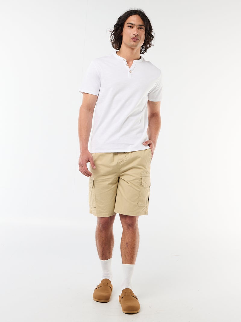 T-shirt manches courtes à col tunisien Blanc - Kiabi