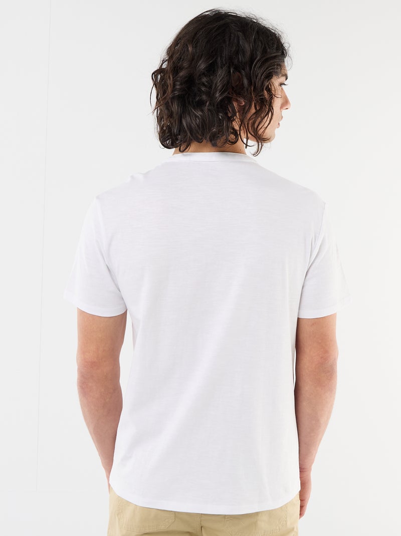 T-shirt manches courtes à col tunisien Blanc - Kiabi