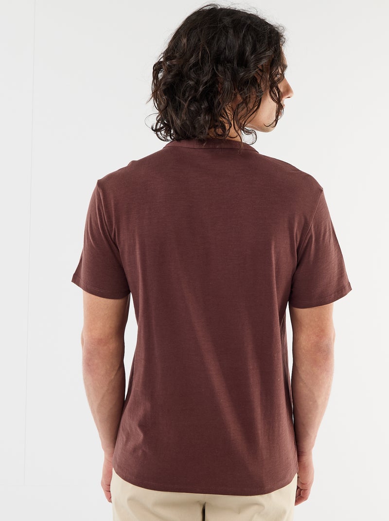 T-shirt manches courtes à col tunisien Marron - Kiabi