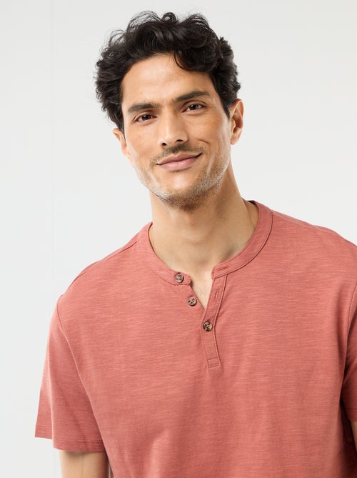 T-shirt manches courtes à col tunisien - Kiabi