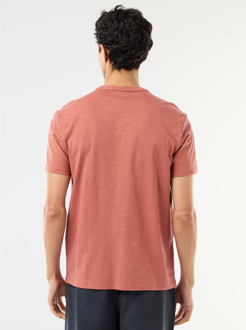 T-shirt manches courtes à col tunisien Rose - Kiabi