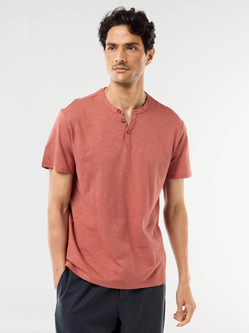 T-shirt manches courtes à col tunisien Rose - Kiabi