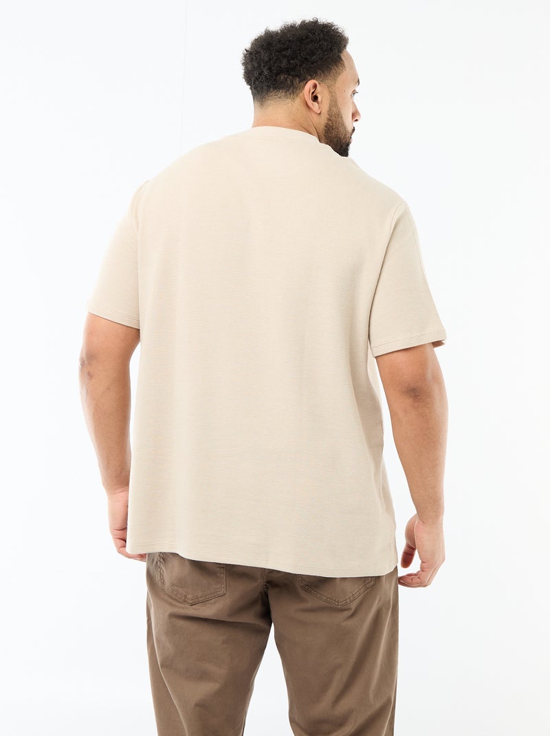 T-shirt manches courtes col rond en jacquard coton Beige - Kiabi