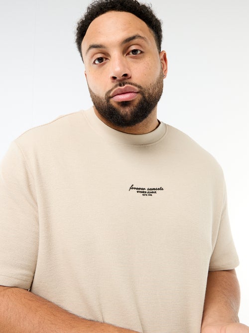 T-shirt manches courtes col rond en jacquard coton - Kiabi