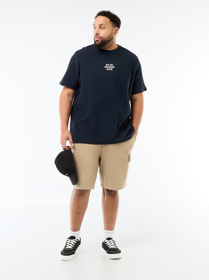 T-shirt manches courtes col rond en jacquard coton Gris - Kiabi