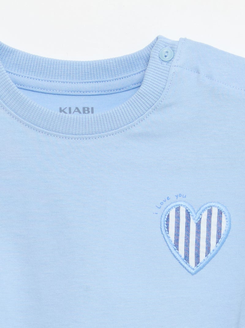 T-shirt manches courtes en jersey coton avec patch poitrine Bleu - Kiabi