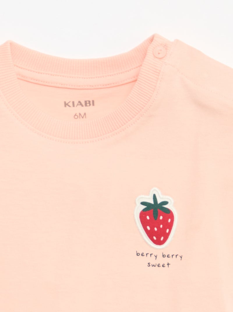 T-shirt manches courtes en jersey coton avec patch poitrine Rose - Kiabi