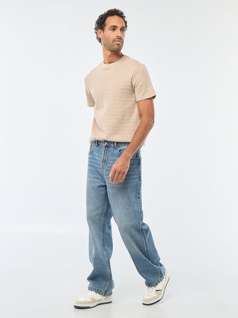 T-shirt manches courtes en maille gaufrée Beige - Kiabi