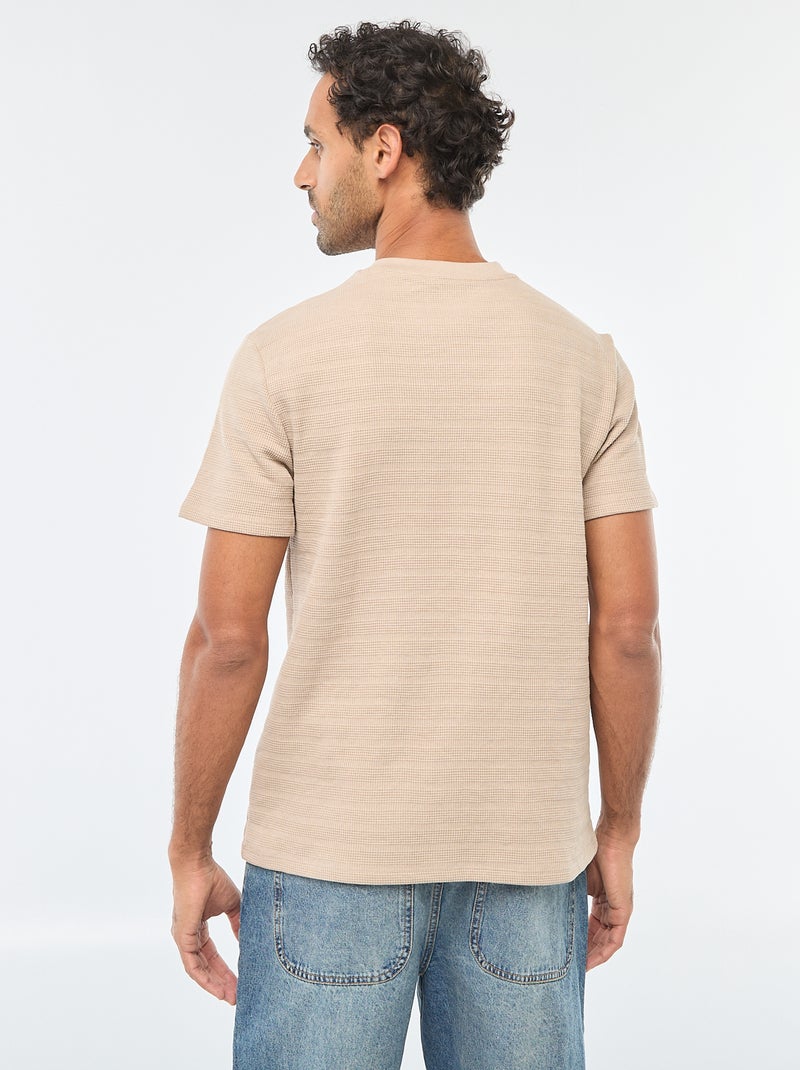 T-shirt manches courtes en maille gaufrée Beige - Kiabi