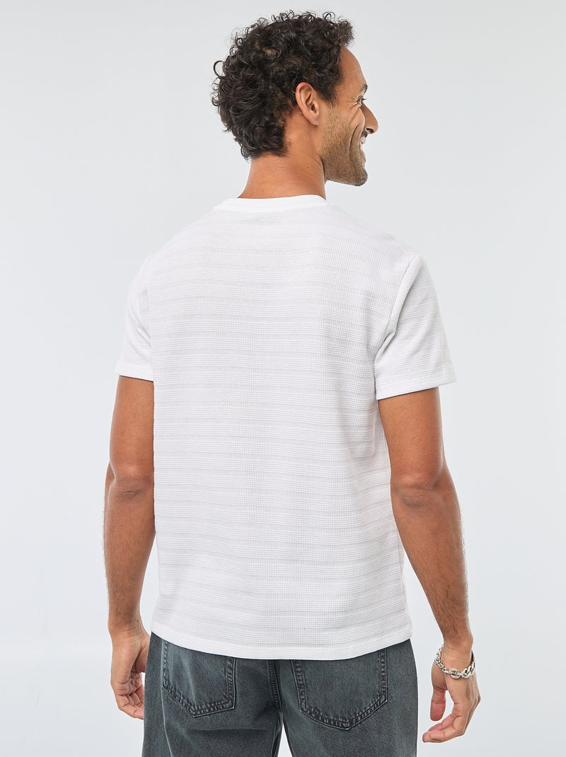 T-shirt manches courtes en maille gaufrée Blanc - Kiabi
