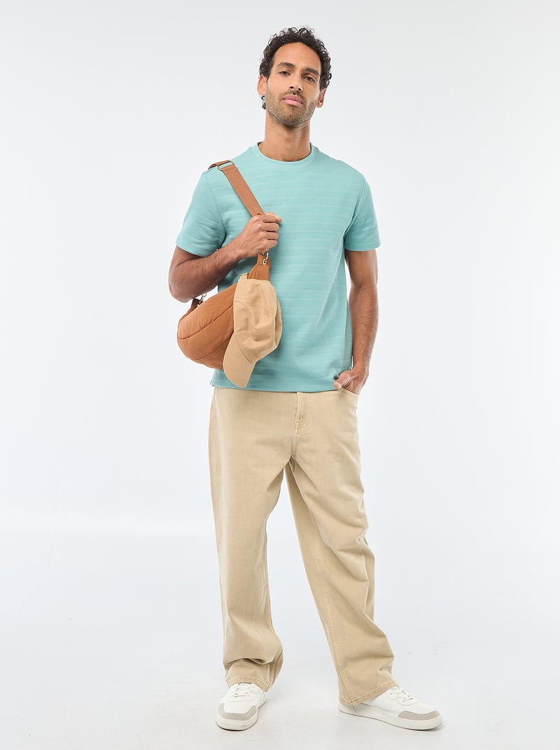 T-shirt manches courtes en maille gaufrée Bleu - Kiabi