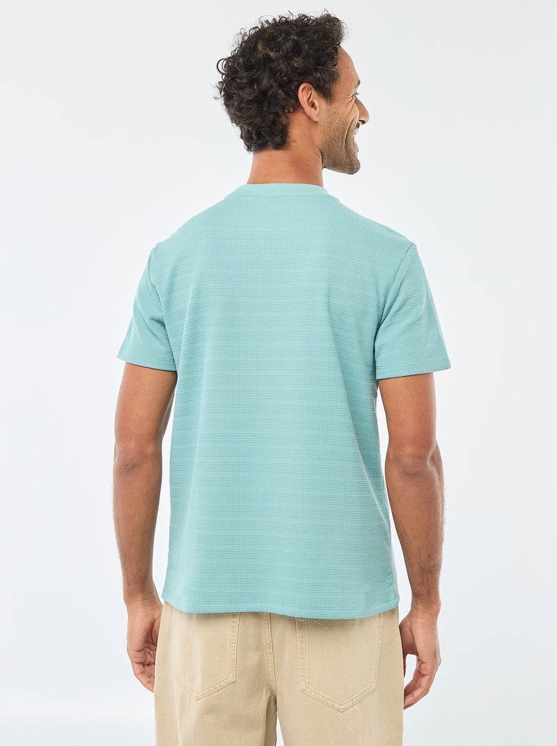 T-shirt manches courtes en maille gaufrée Bleu - Kiabi