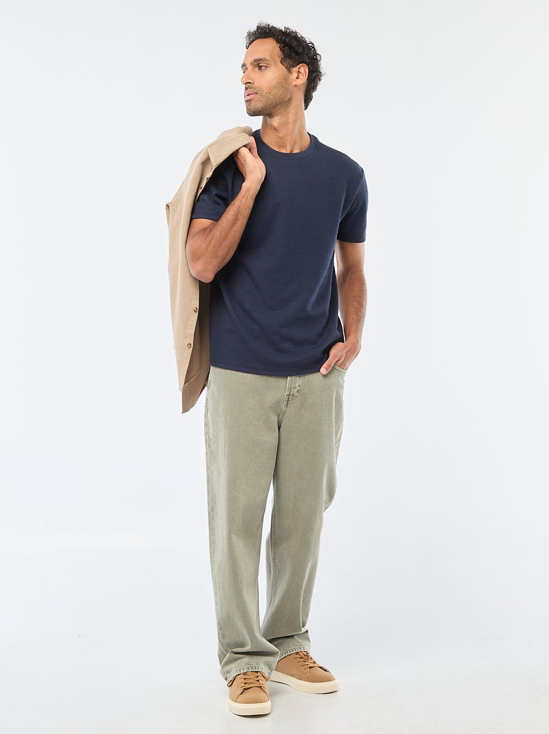 T-shirt manches courtes en maille gaufrée Bleu - Kiabi