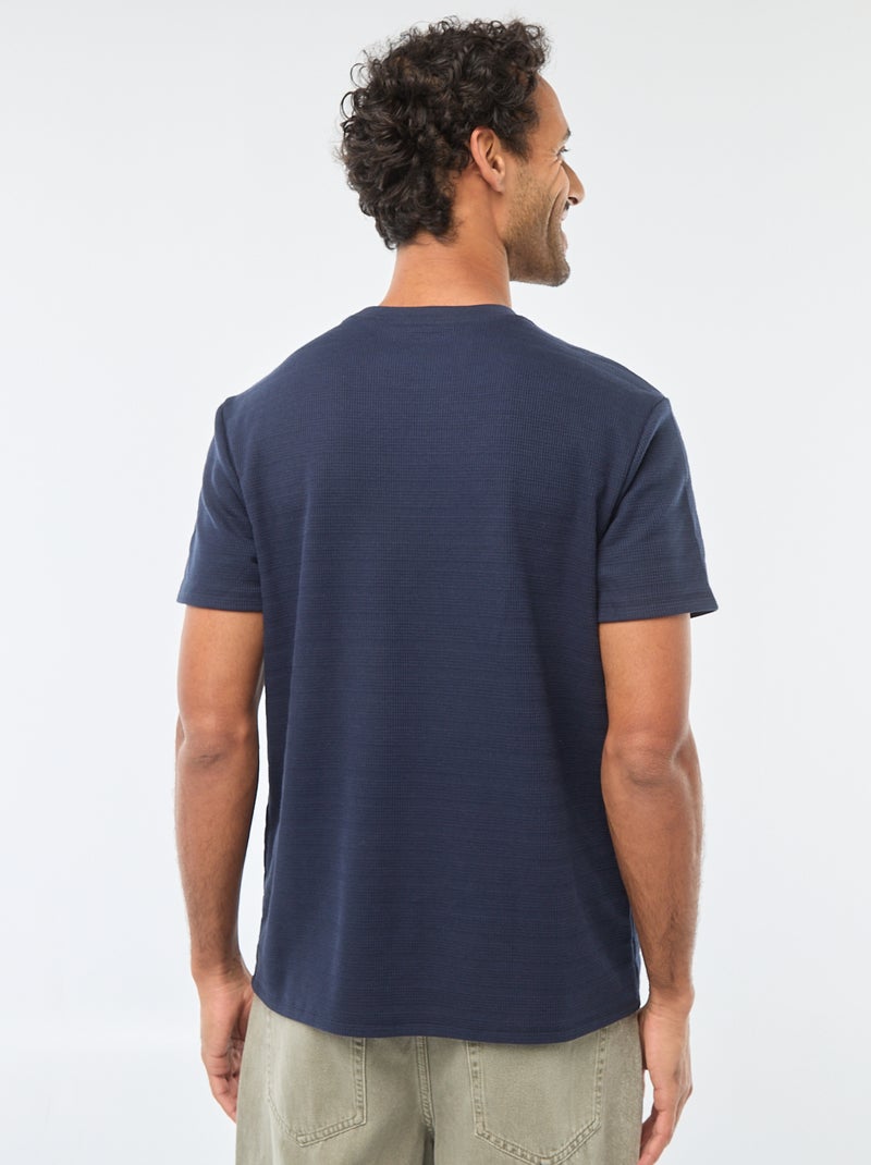 T-shirt manches courtes en maille gaufrée Bleu - Kiabi