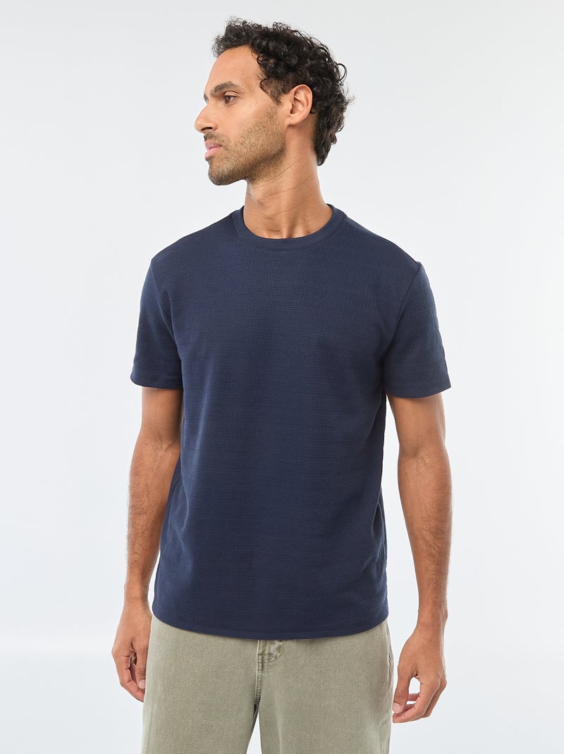 T-shirt manches courtes en maille gaufrée Bleu - Kiabi